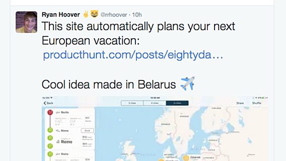 Основатель Product Hunt прорекламировал белорусский онлайн-конструктор путешествий 