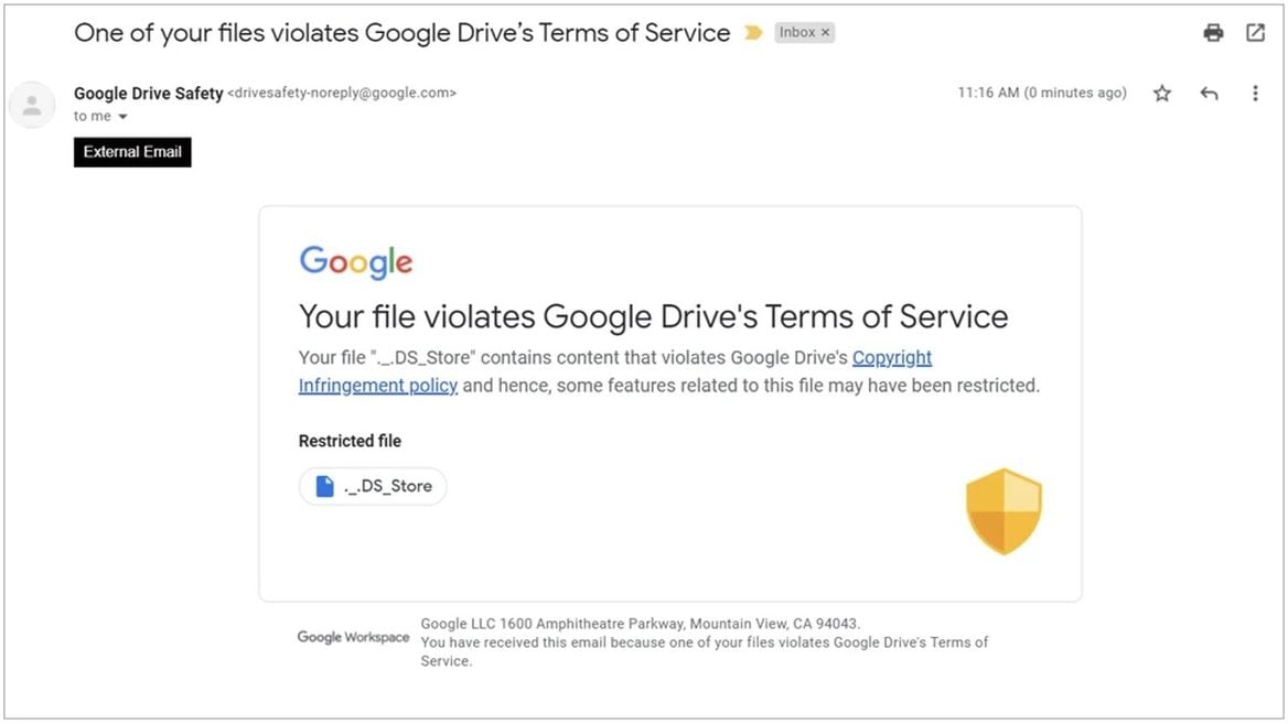 Google Диск блокирует системные файлы macOS за нарушение копирайта