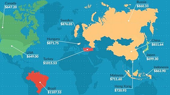 Где в мире и сколько стоит iPhone (инфографика) 