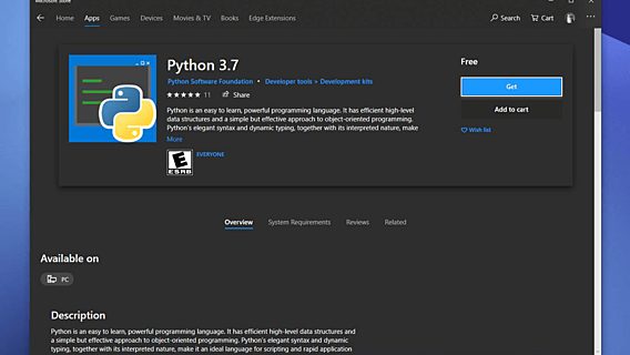 В магазине Microsoft Store появился установщик Python для Windows 10 